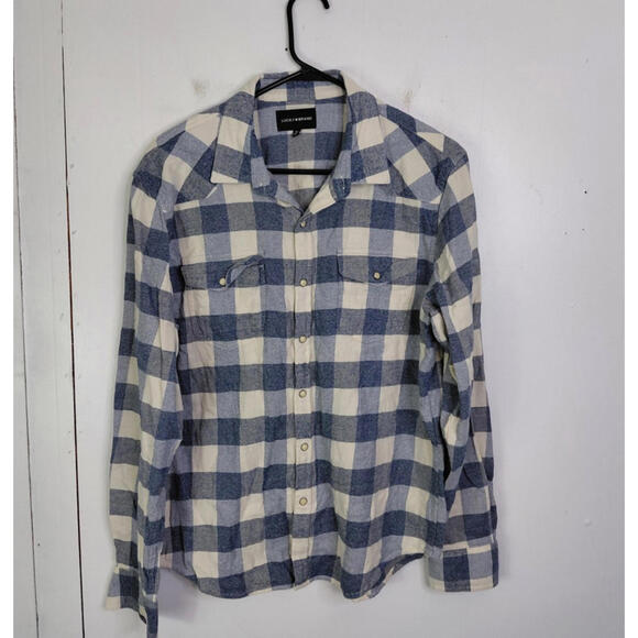 Lucky Brand Shirt Mens M Santa Fe Western Pearl Snap Button Up Cotton Stretch - Picture 1 of 9